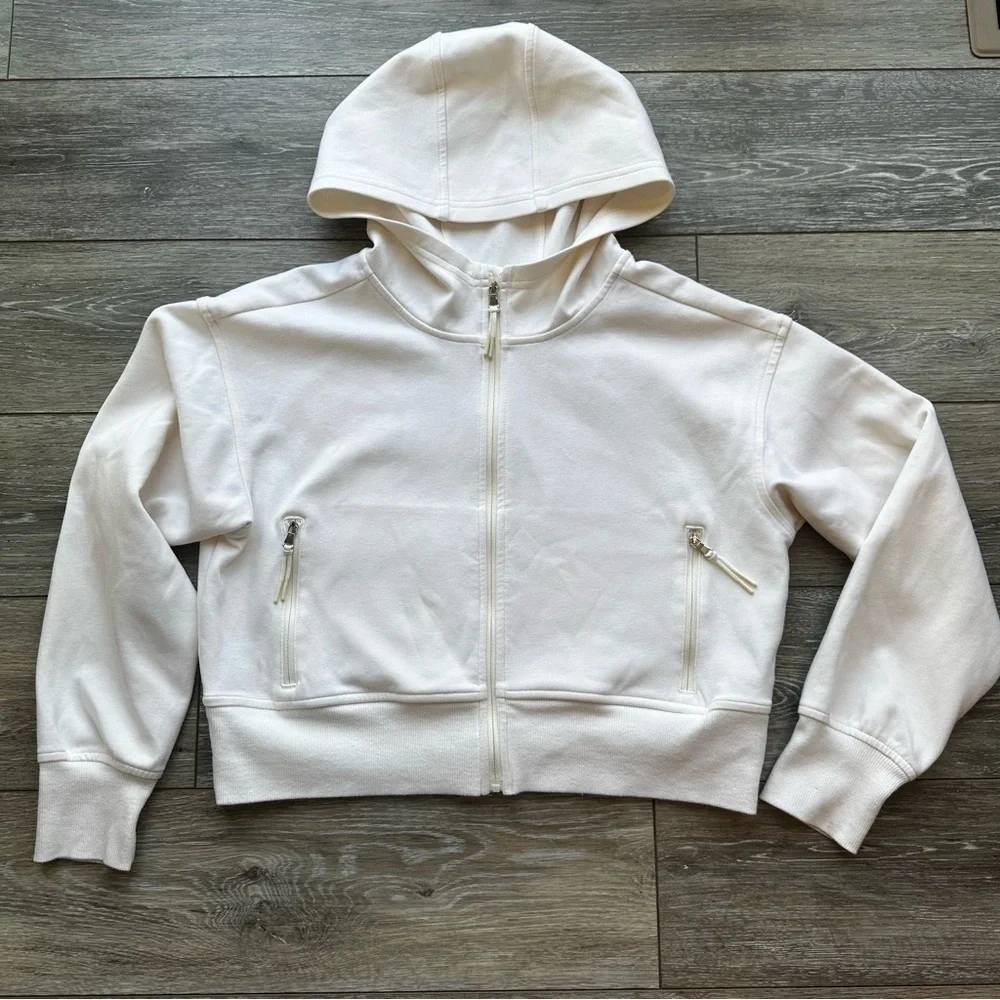 Old Navy Active Dynamic‎ Fleece Cropped Hoodie Girls XL Womens XS White Full Zip